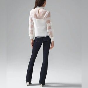 White House Black Market Organza Lace Trimmed Blouse Sheer White Sz 0